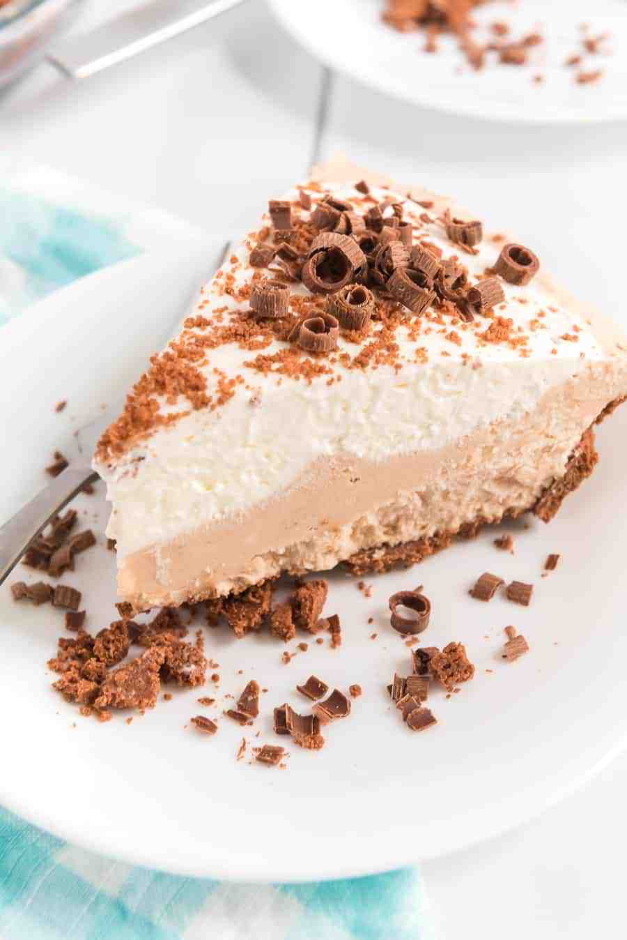Creamy and chock-full of peanut butter, this No Bake Chocolate Peanut Butter Pie has a chocolate crust and chocolate shavings on top to finish things off with perfection!