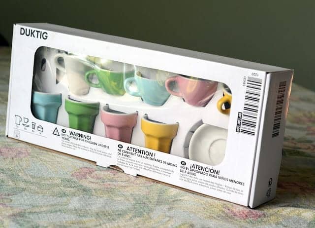 A colorful tea set in original box