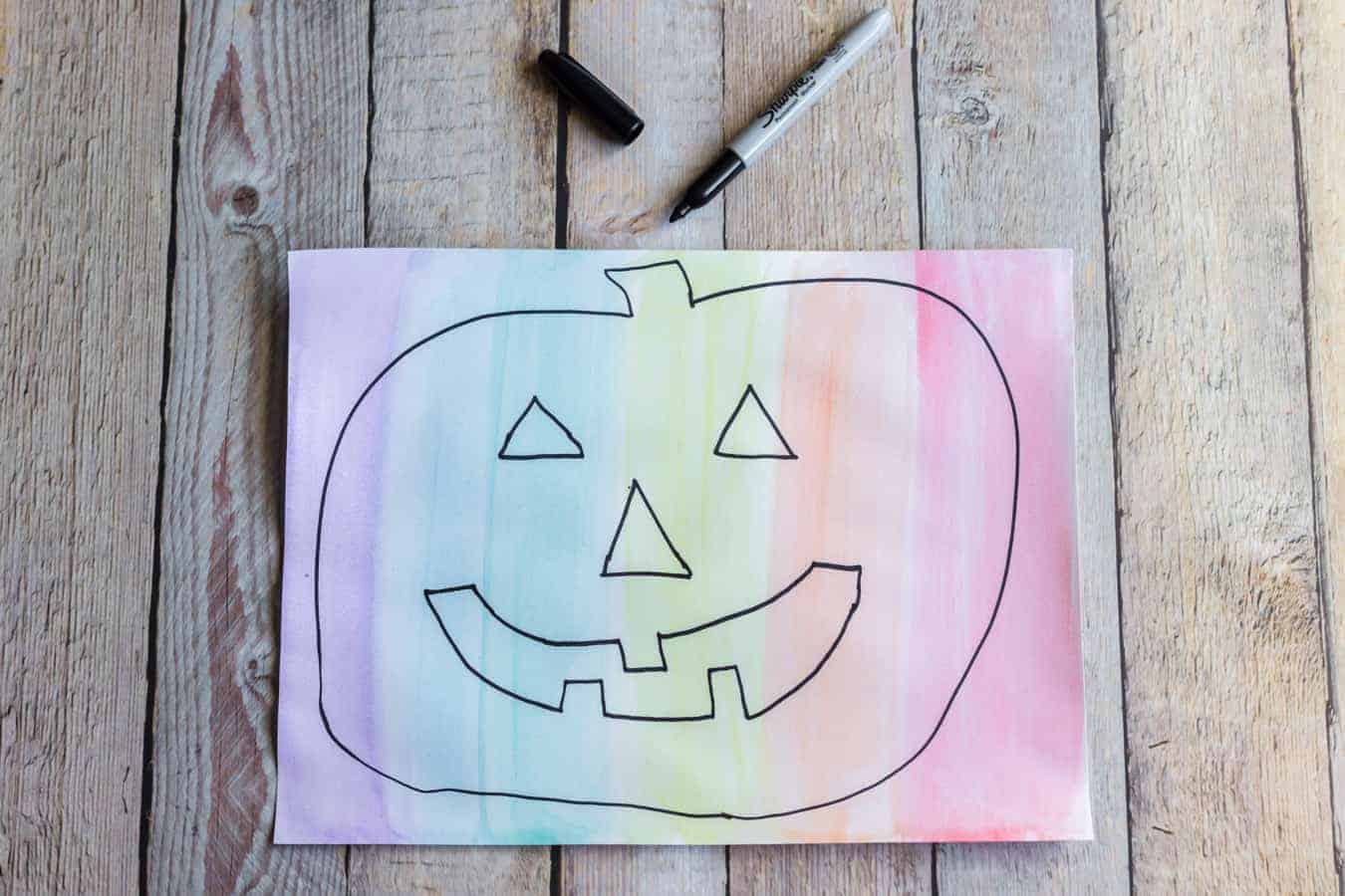 Image of a Rainbow Pumpkin Painting in Progress.