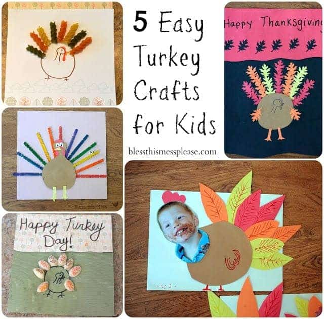 Collage of all five Turkey Crafts for Kids.