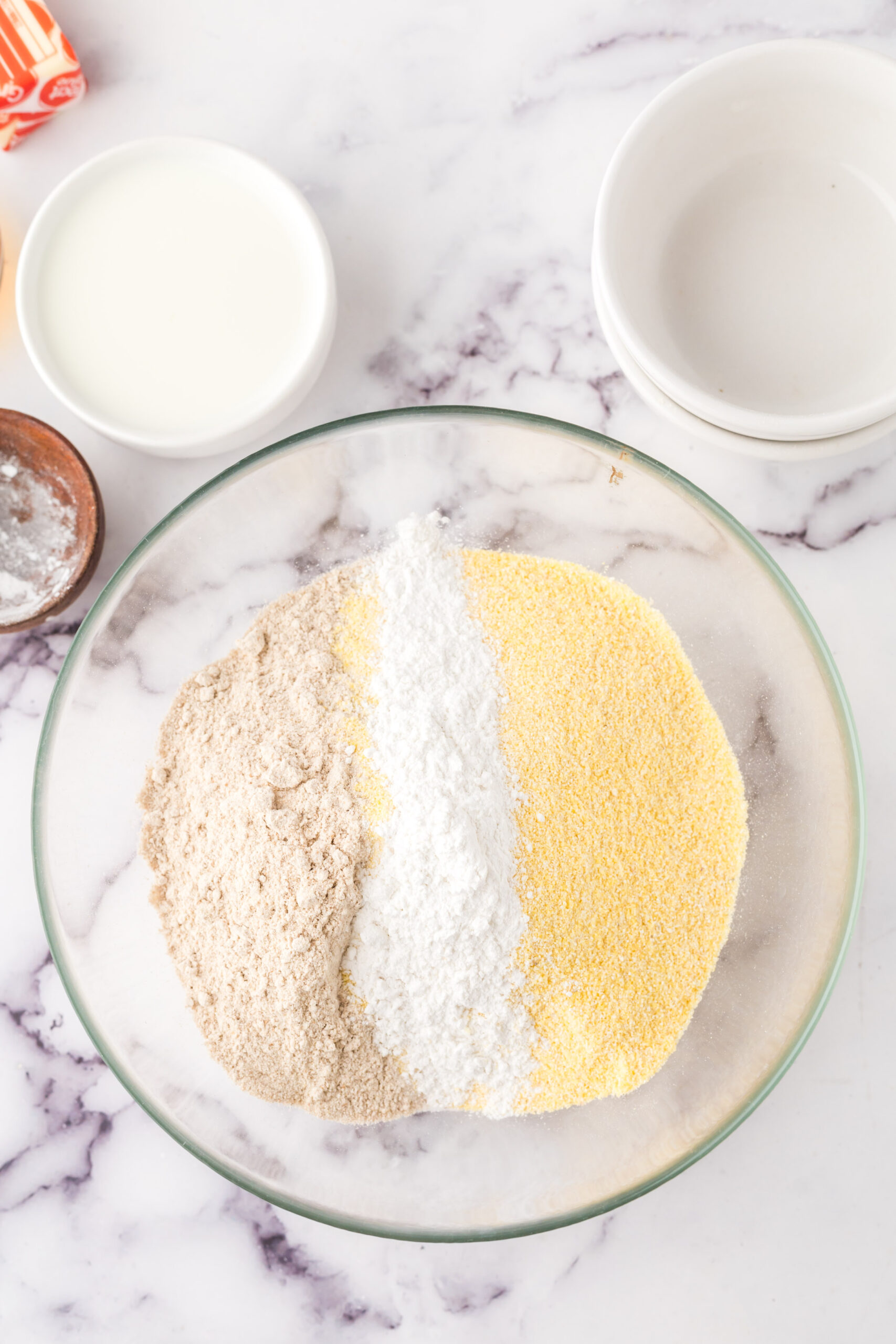 Ingredients mixed into a glass bowl