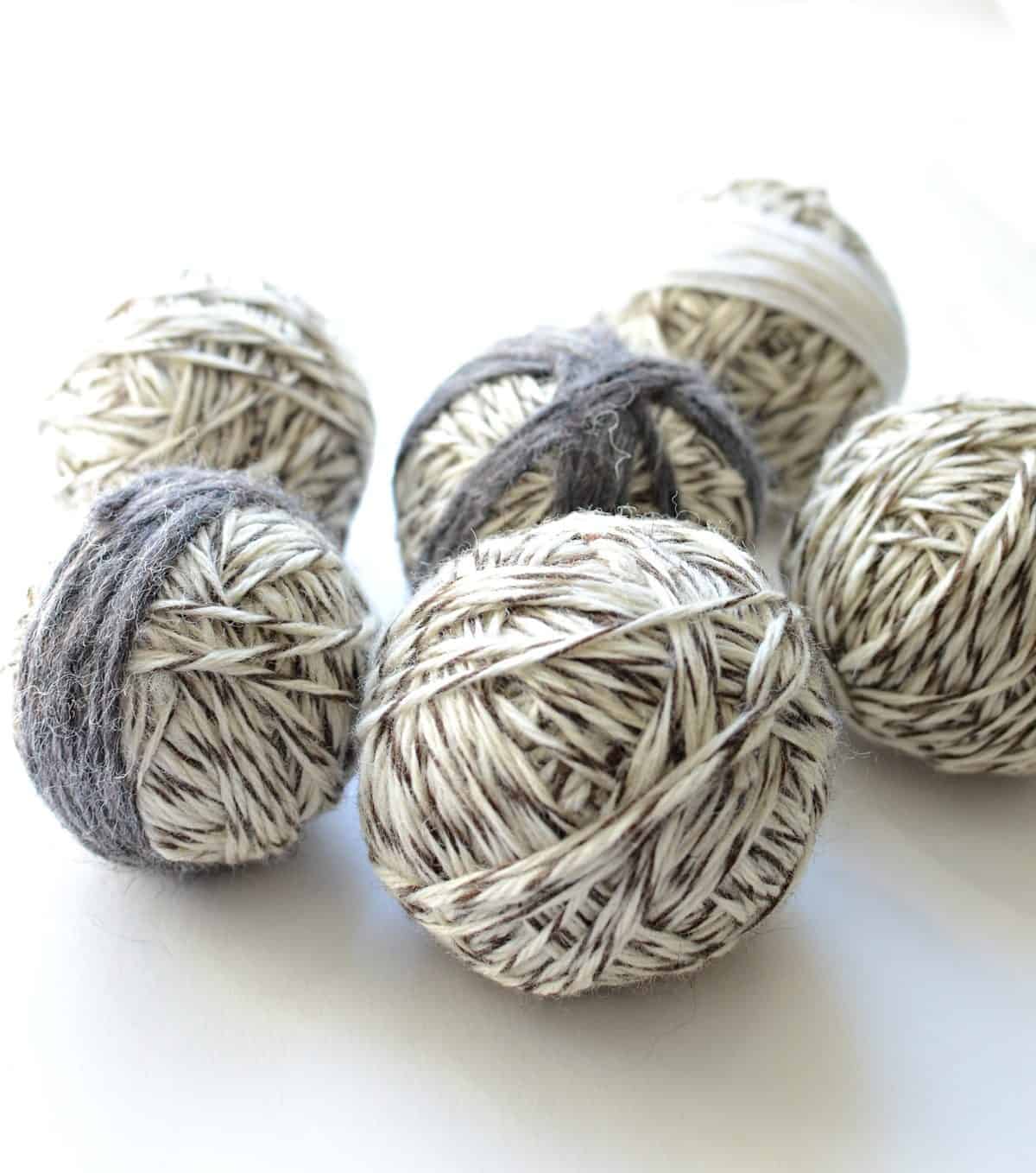 DIY Felted Wool Dryer Balls before they were felted.