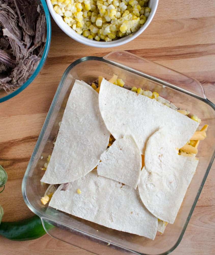 Corn Enchilada Bake Layering