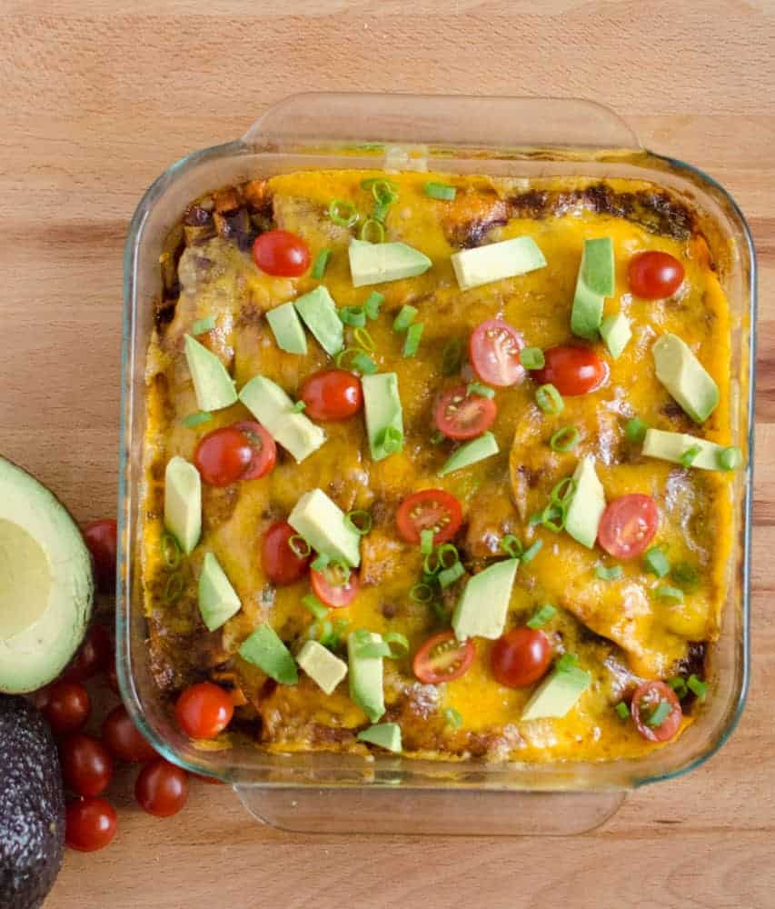 Enchilada Bake - You won't even notice that this Black Bean & Sweet Potato Enchilada Bake is meatless!