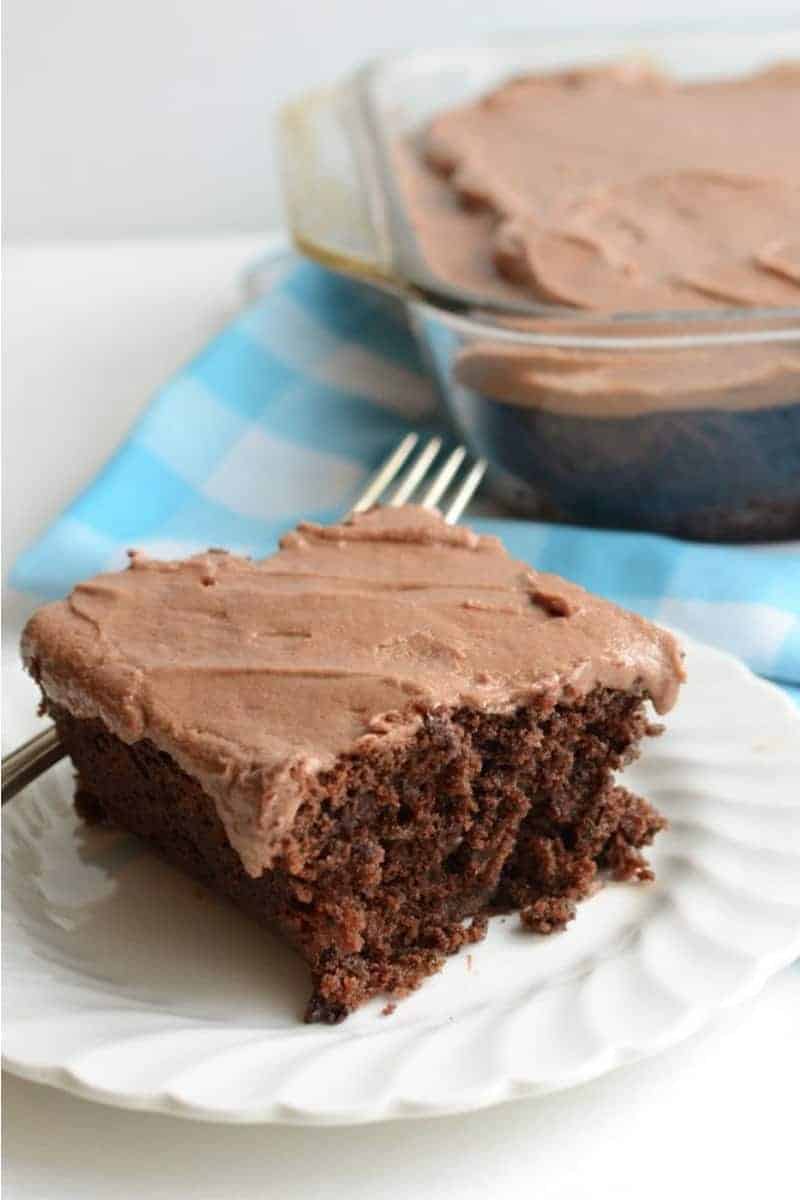 piece of chocolate cake on a white plate