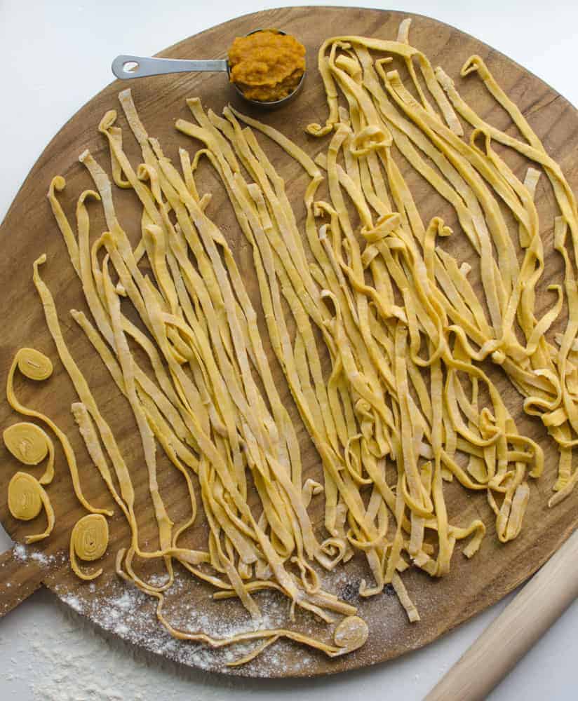 Homemade Pumpkin Noodles - Cutting