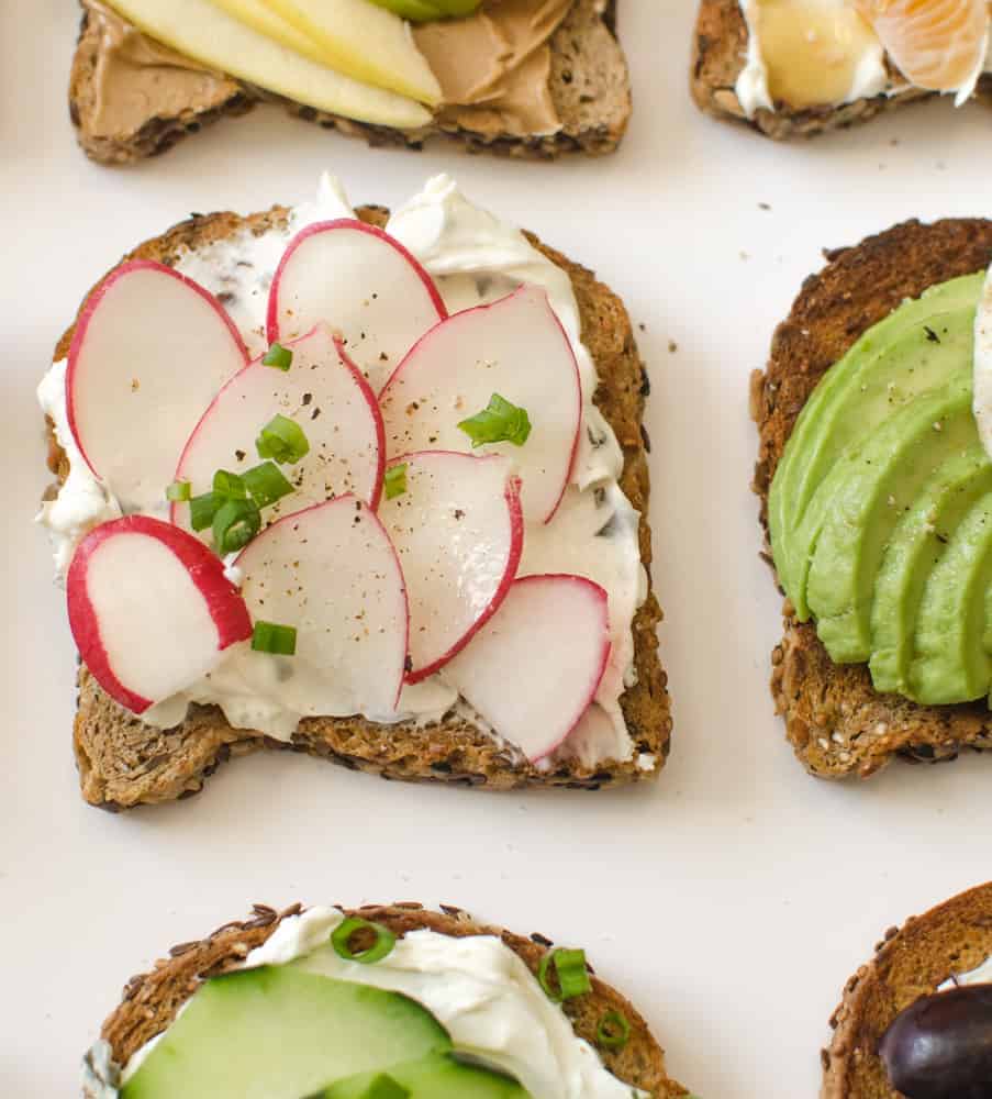 A close-up of the Garden Radish Toast.