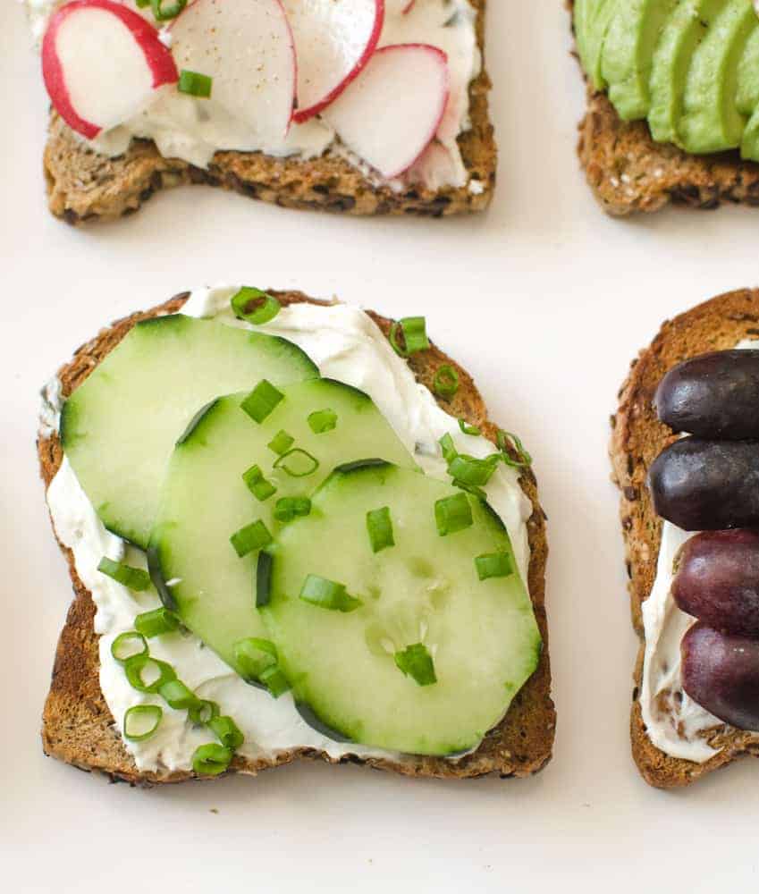 A close-up of the Cucumber and Herb Toast.