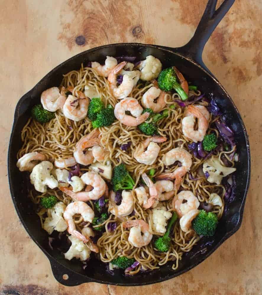 This Shrimp Noodle Stir Fry tastes just like the little packets of ramen you get at the grocery store, but without all the artificial ingredients!