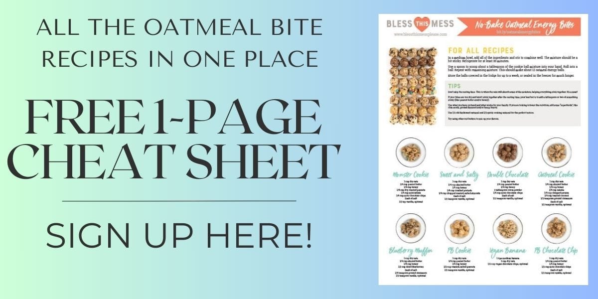 Discover the ultimate oatmeal energy balls with our Free 1-Page Cheat Sheet. Sign up now to explore various irresistible options. Get a sneak peek at these tasty bites, all set against a refreshing green-to-blue gradient backdrop!.