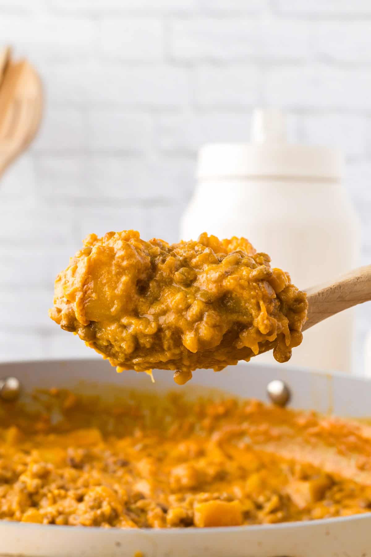 Spoonful of lentil curry.