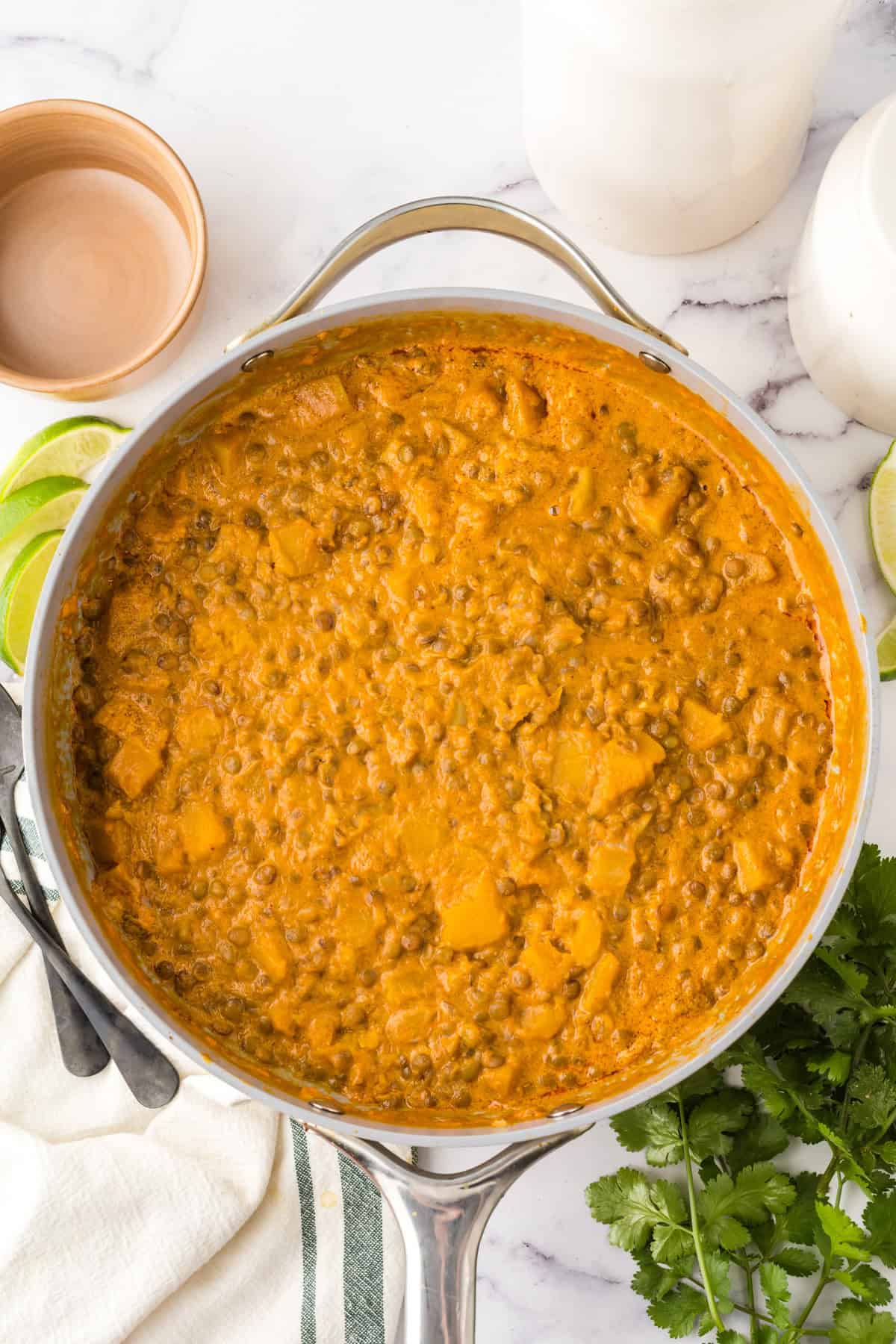 lentil curry complete and in a pot.