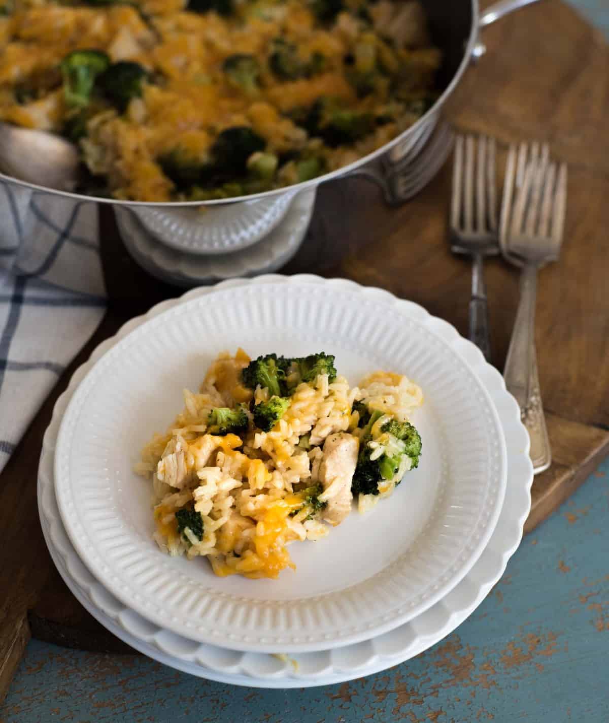 Quick and easy One Pot Chicken Broccoli Rice Casserole that is on the table in only 30 minutes