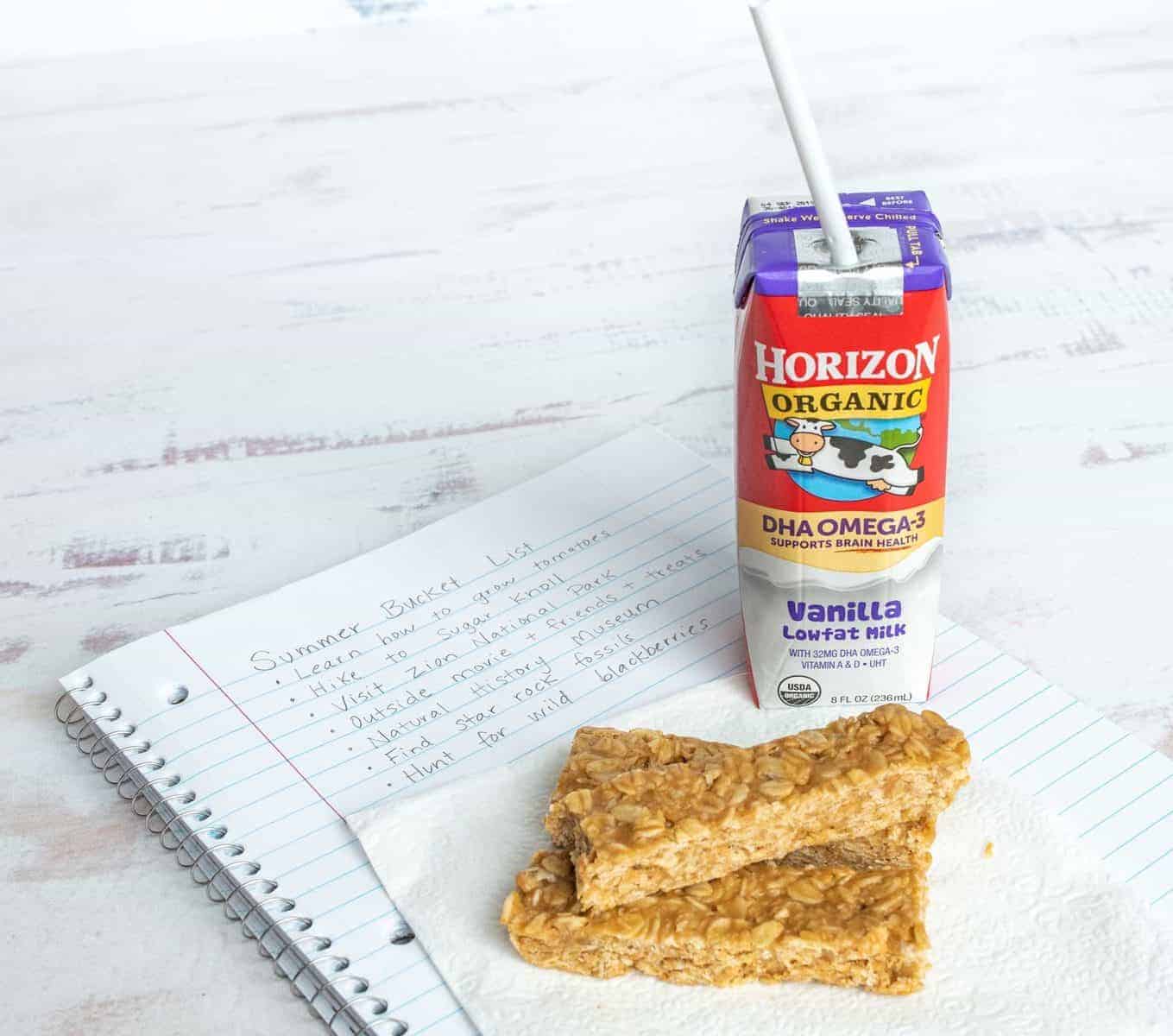 Image of No Bake Peanut Butter Honey Granola Bars with Horizon's Organic DHA Omega-3 Milk