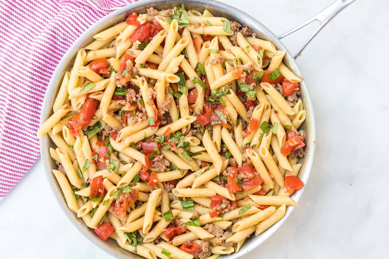 Image of a Pot of Roasted Tomato & Sausage Pasta.