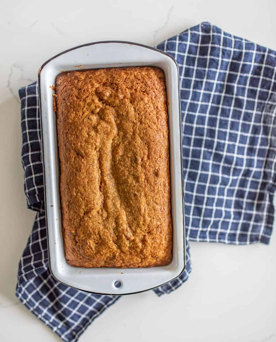 a bread pin of a whole loaf of sweet potato bread.