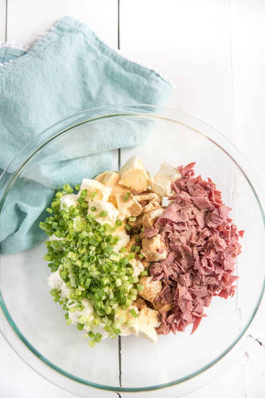 ingredients for the ground beef for the meat and onion cheese ball