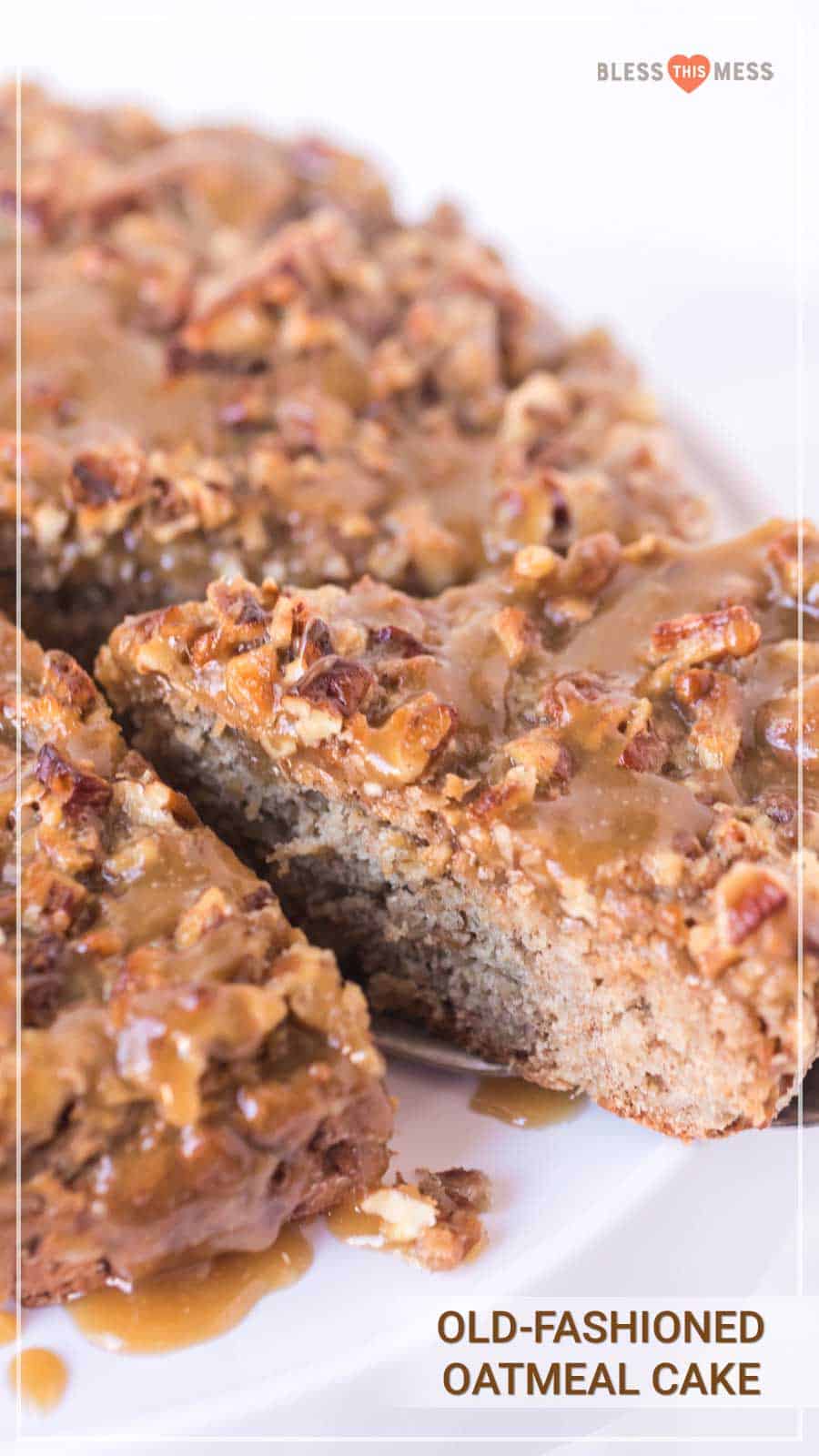 Old Fashioned Oatmeal Cake recipe pin.