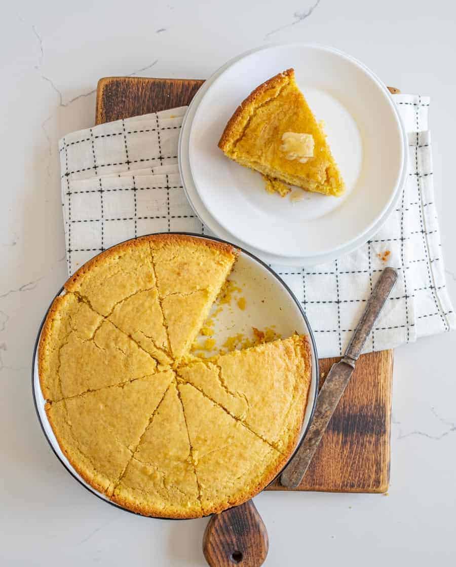 cornbread sliced and ready to serve.