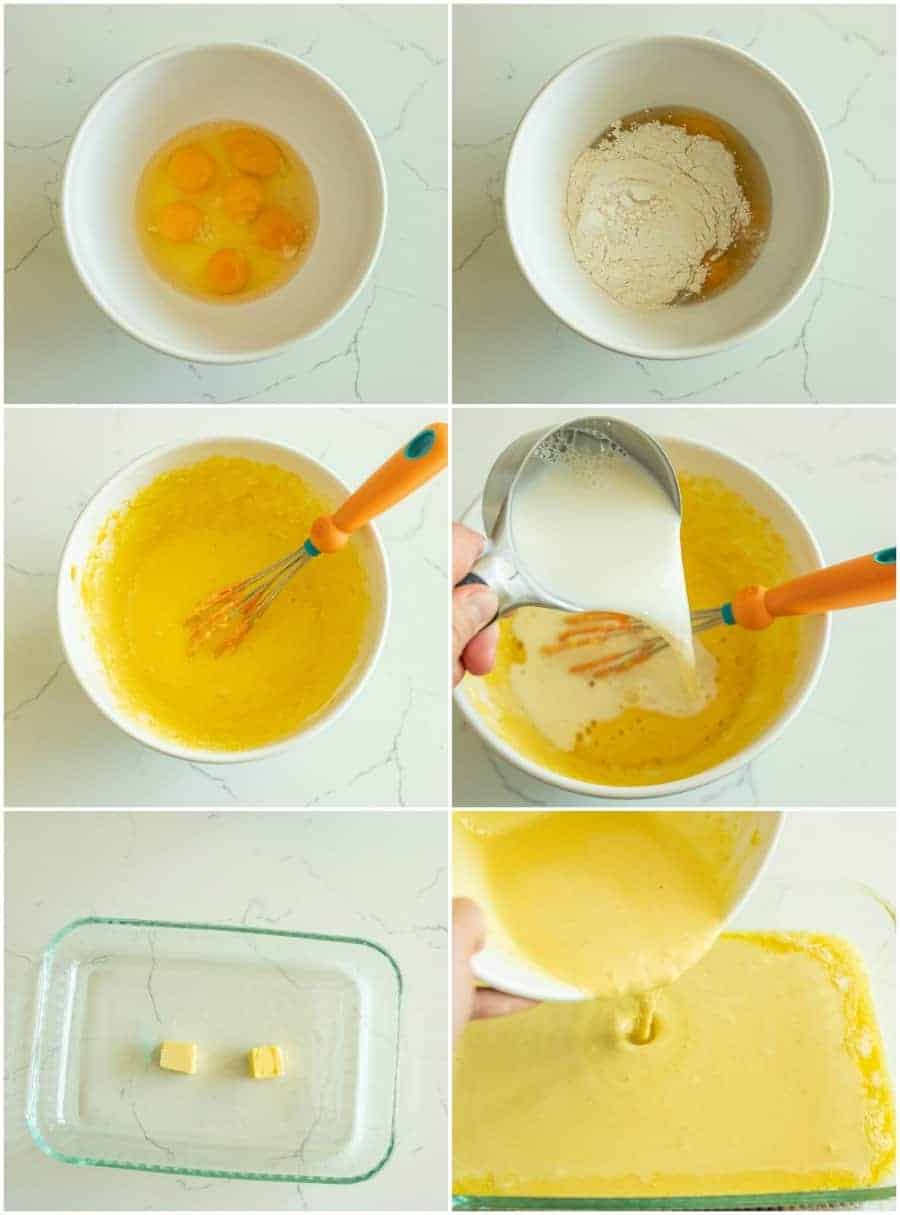 collage on how to make german pancakes step by step.