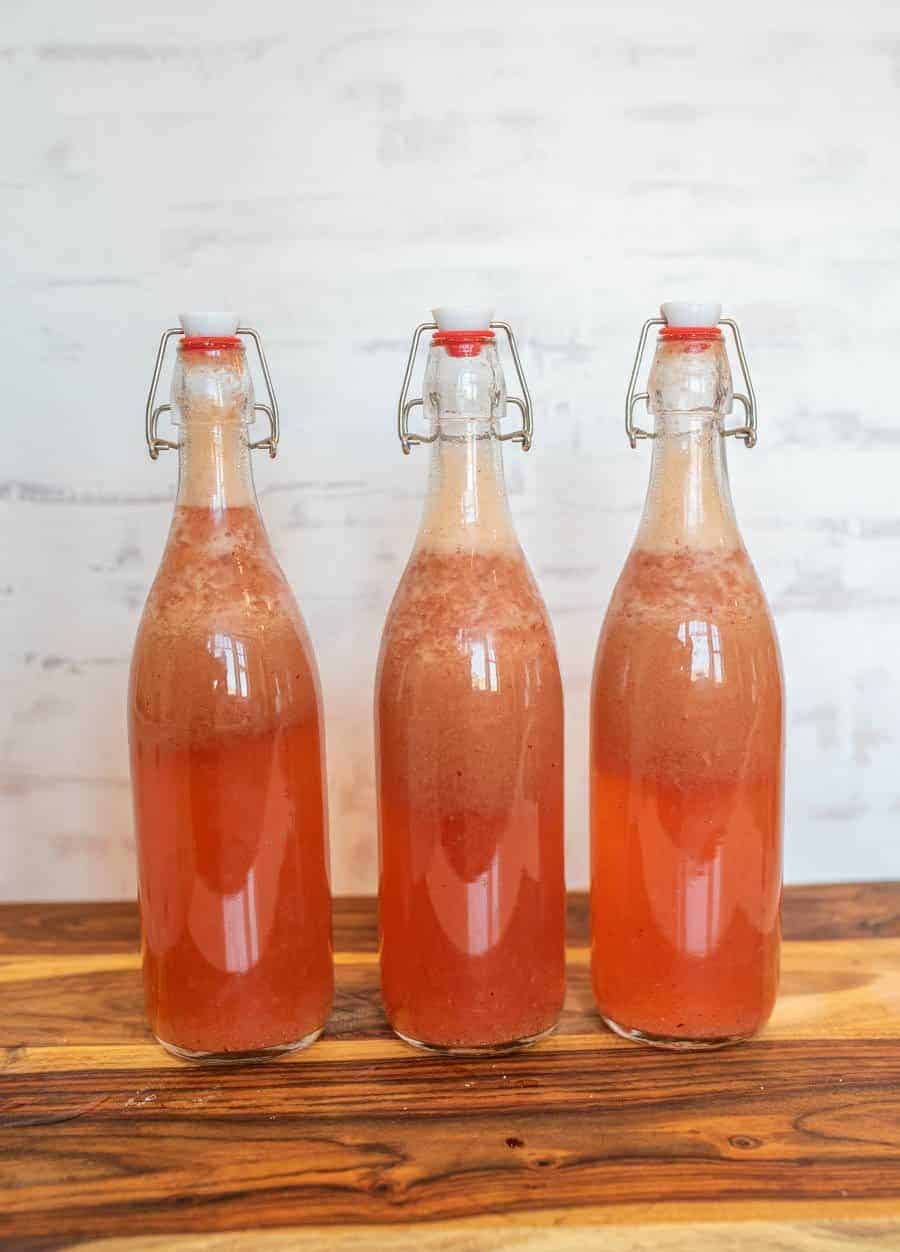 thee wire lid carafe bottles of homemade kombucha