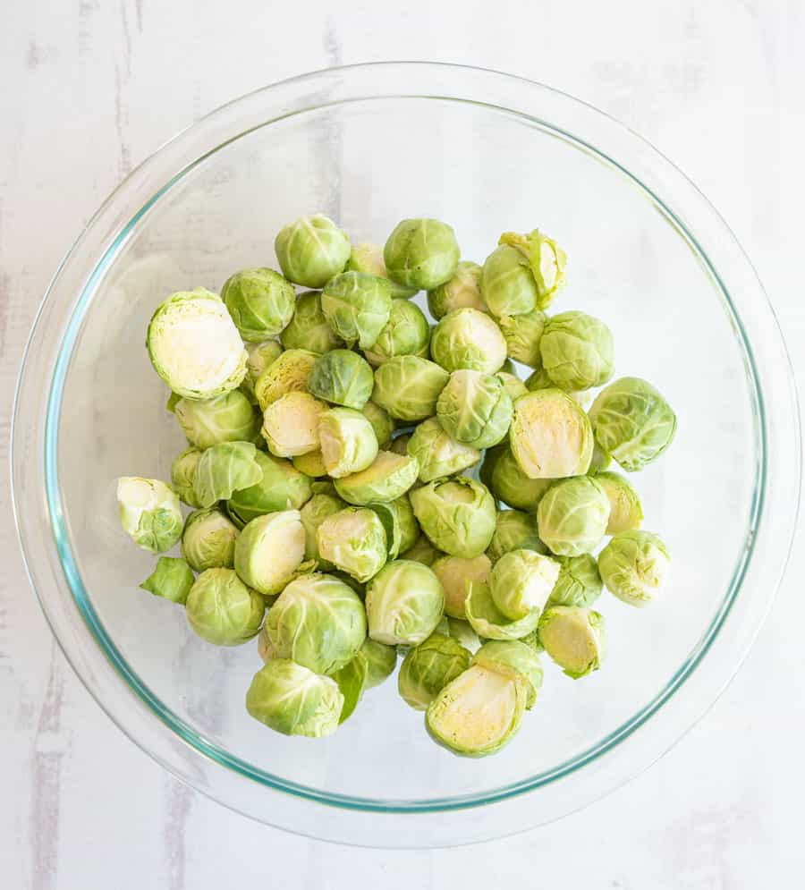 brussels sprouts in a glass bowl.