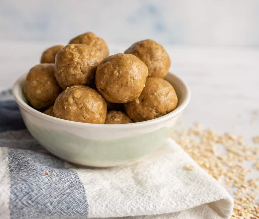 bowl of peanut butter protein balls.