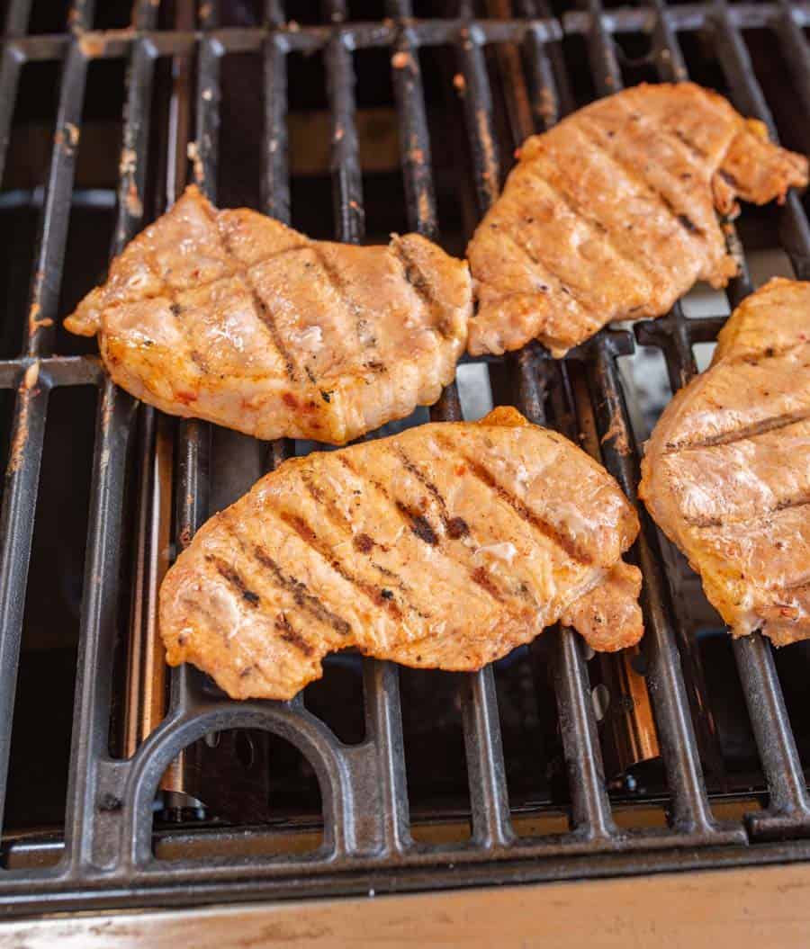 Pork chops on the grill.