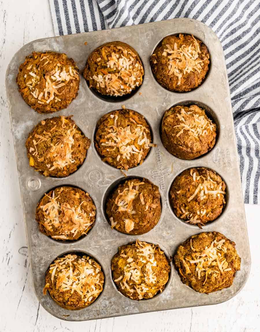 top view of muffins in a muffin tin