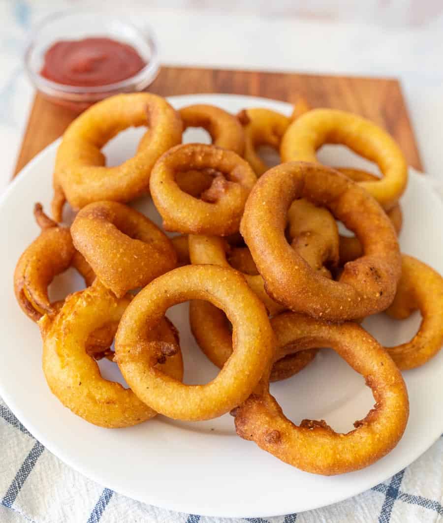 close up picture of homemade onion rings.