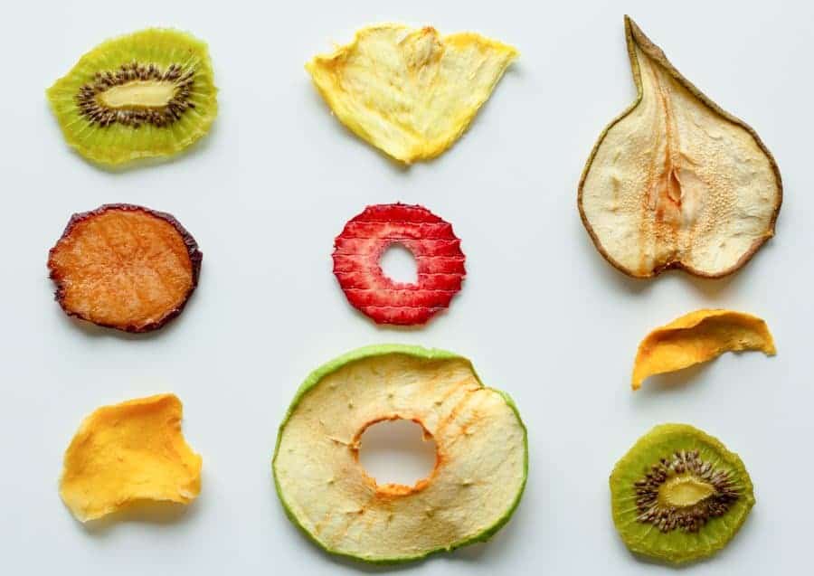 thin slices of dehydrated fruit on a white background