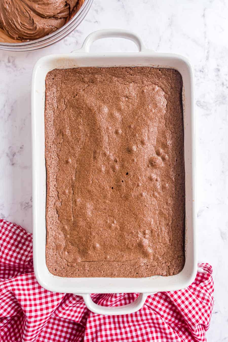 top view of brownies in a baking dish.