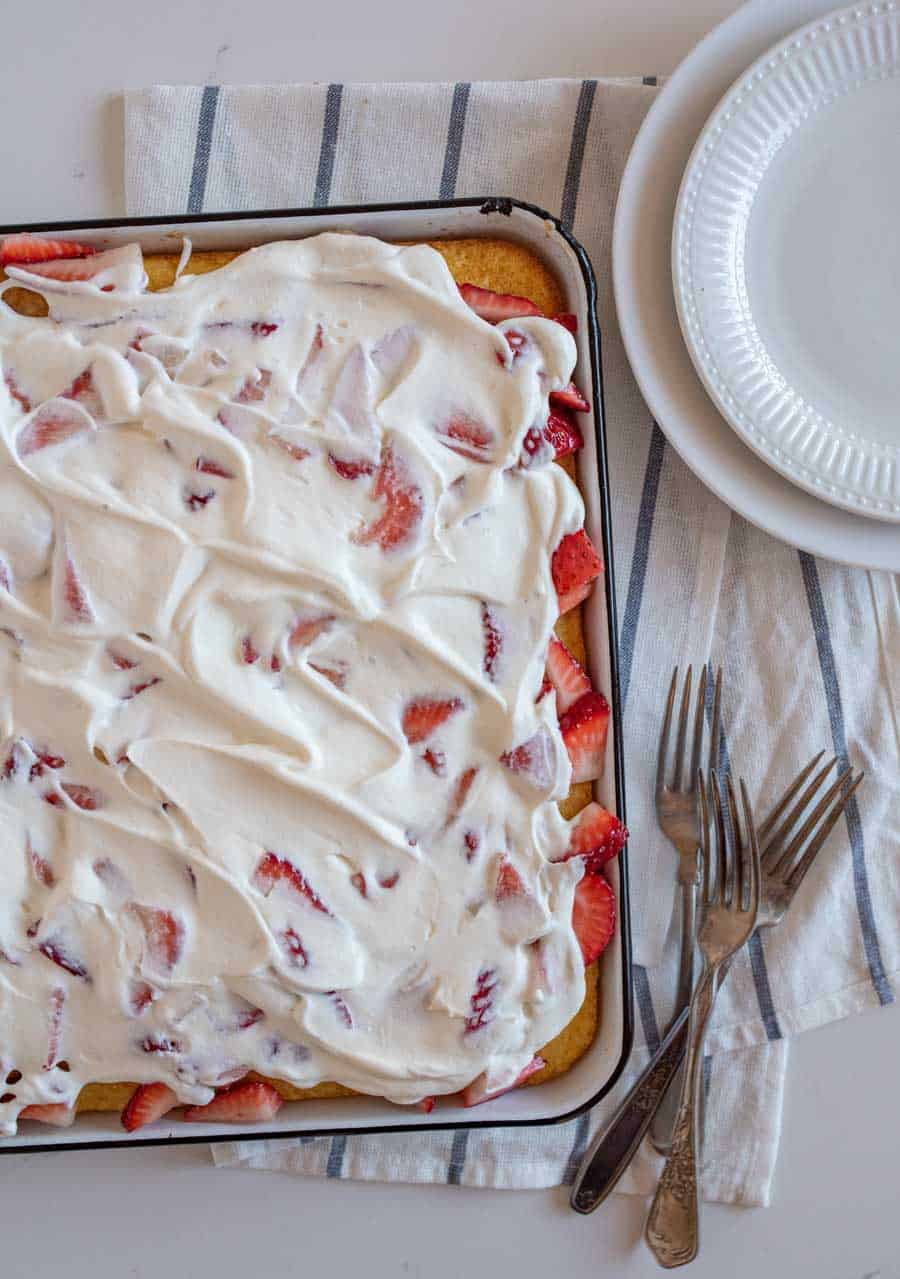 top view sheetpan strawberry shortcake.