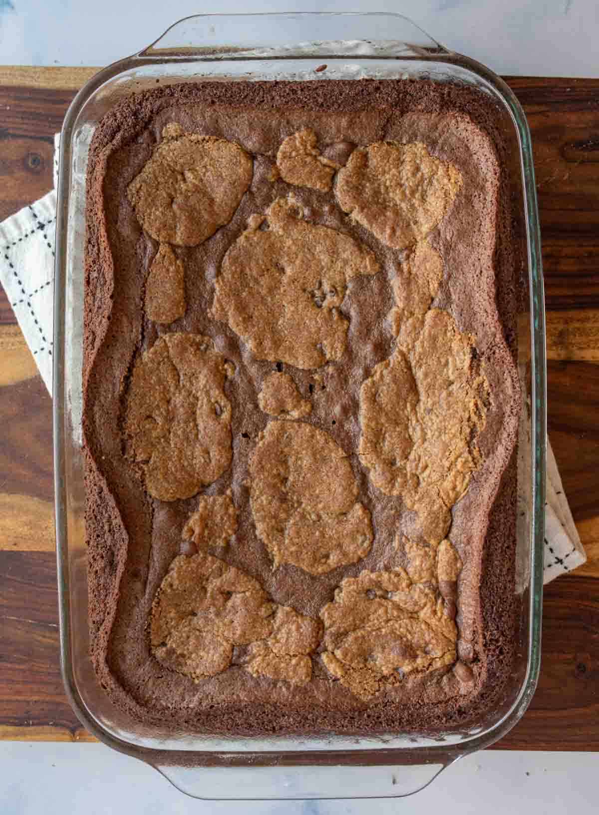 baking dish full of brookies.