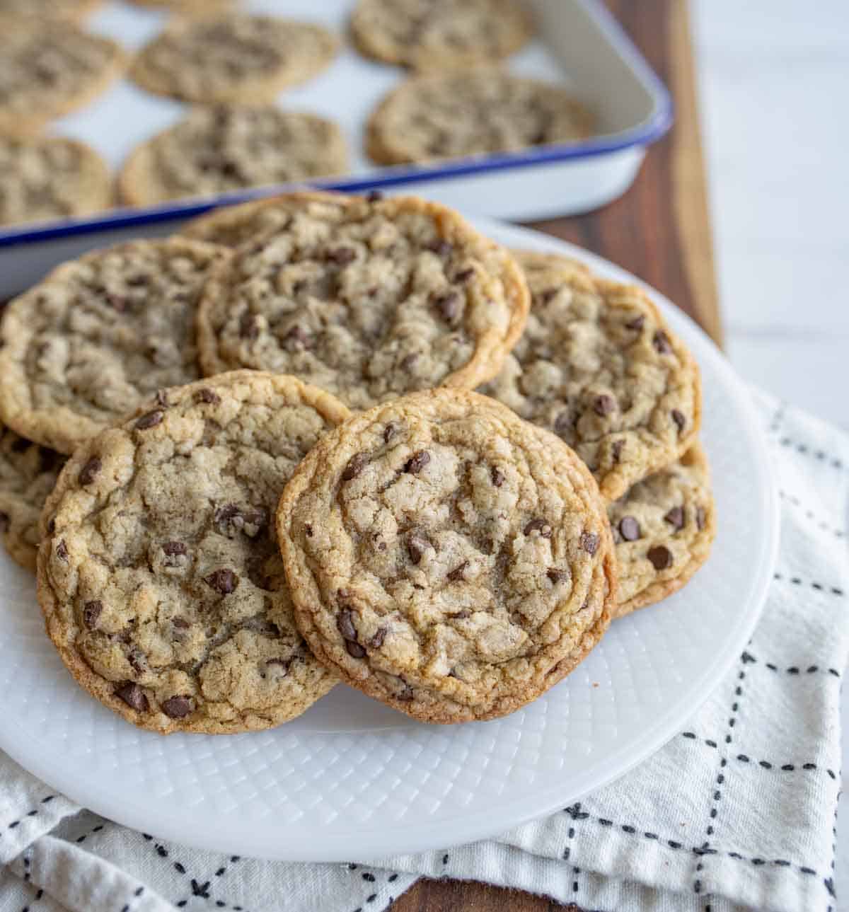 stack of the best brown butter chocolate chip cookies.
