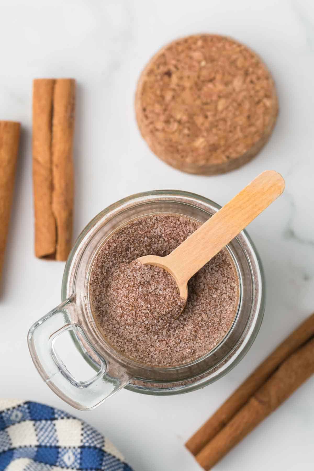 cinnamon sugar in a glass jar
