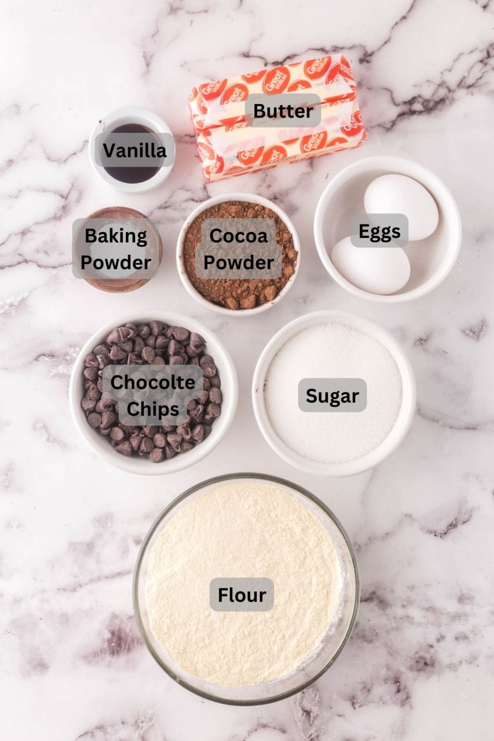 Ingredients for brownie cookies.