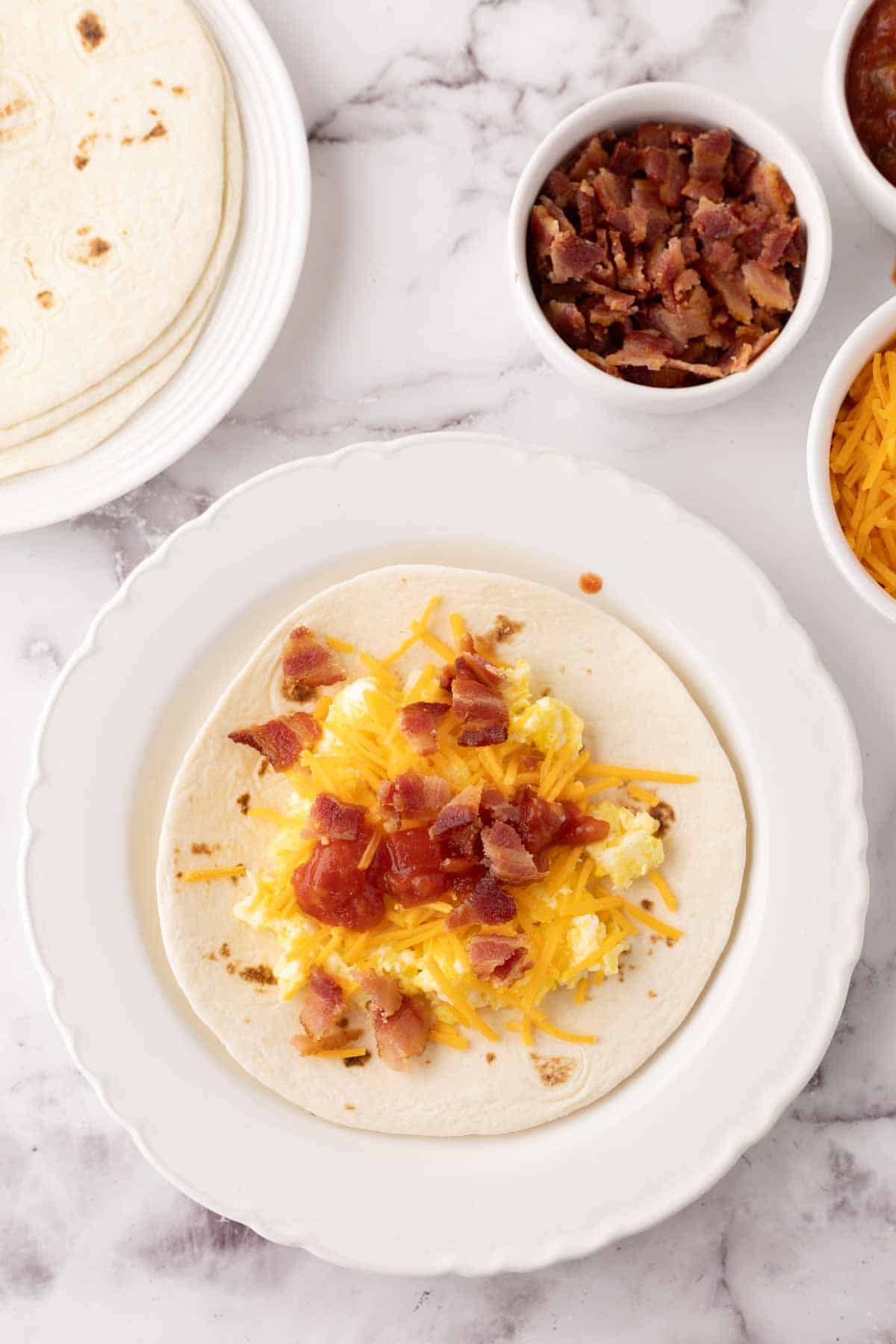 breakfast taco recipe in progress.