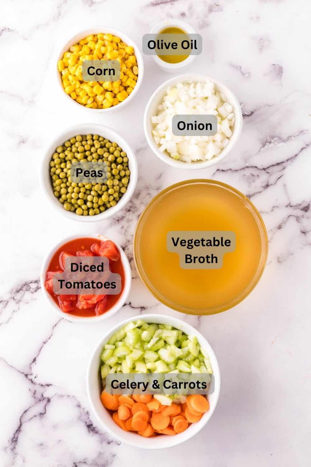 Digitally labeled ingredients for vegetable soup.