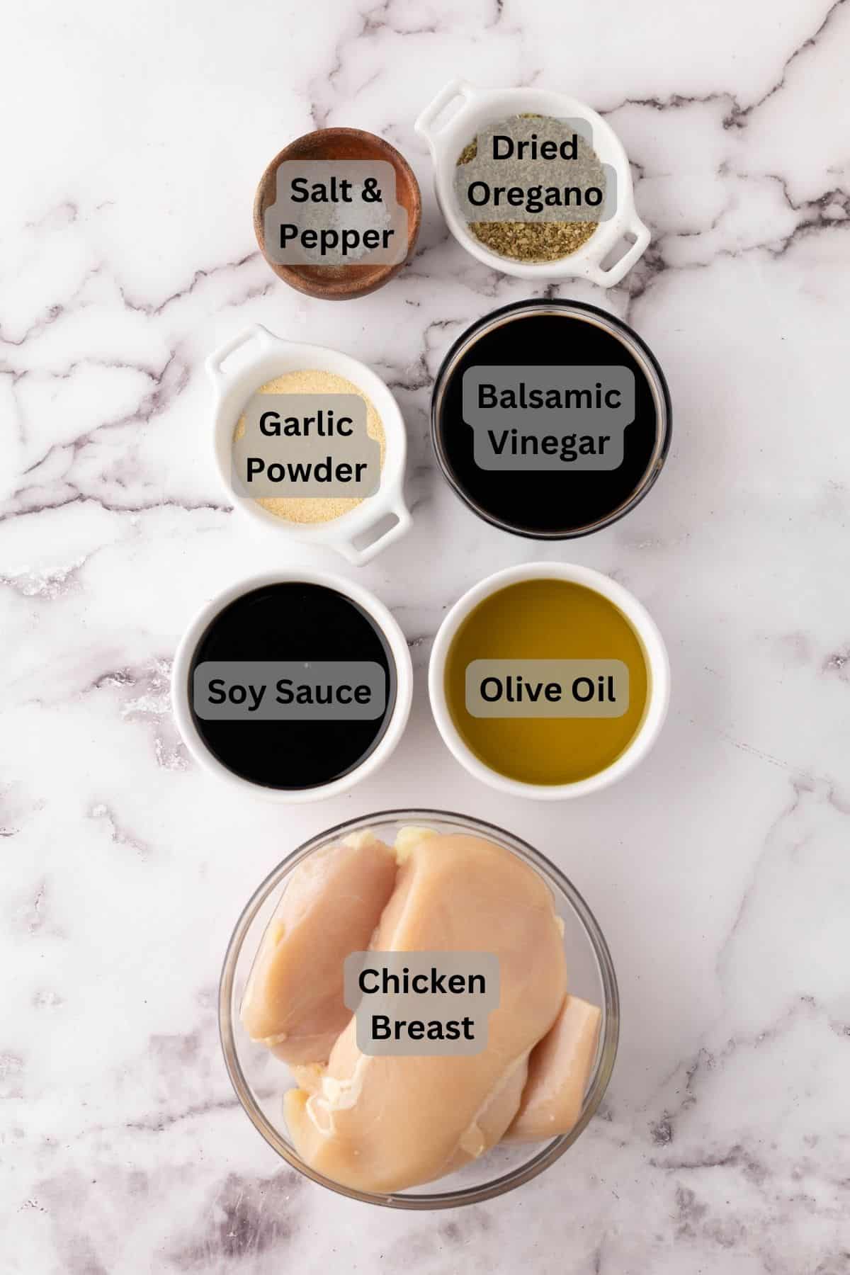partitioned ingredients in bowls that are digitally labeled.