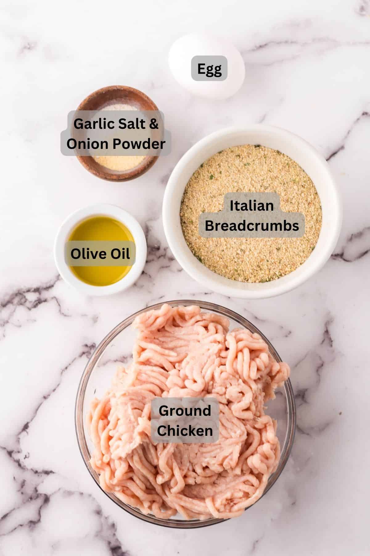 Digitally labeled ingredients for making chicken meatballs.