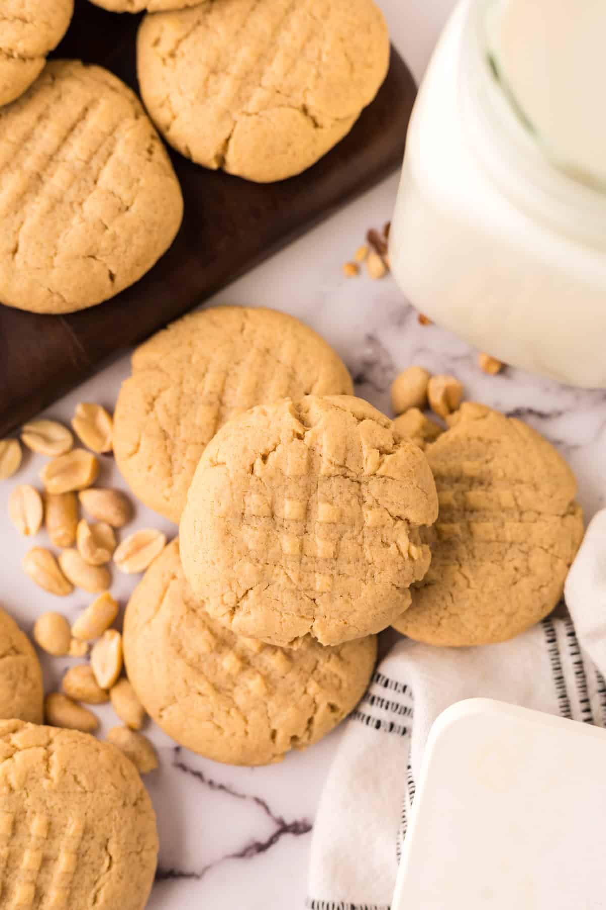 pile of fresh baked peanut butter cookies.