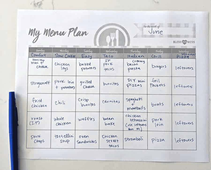 filled out calendar.
