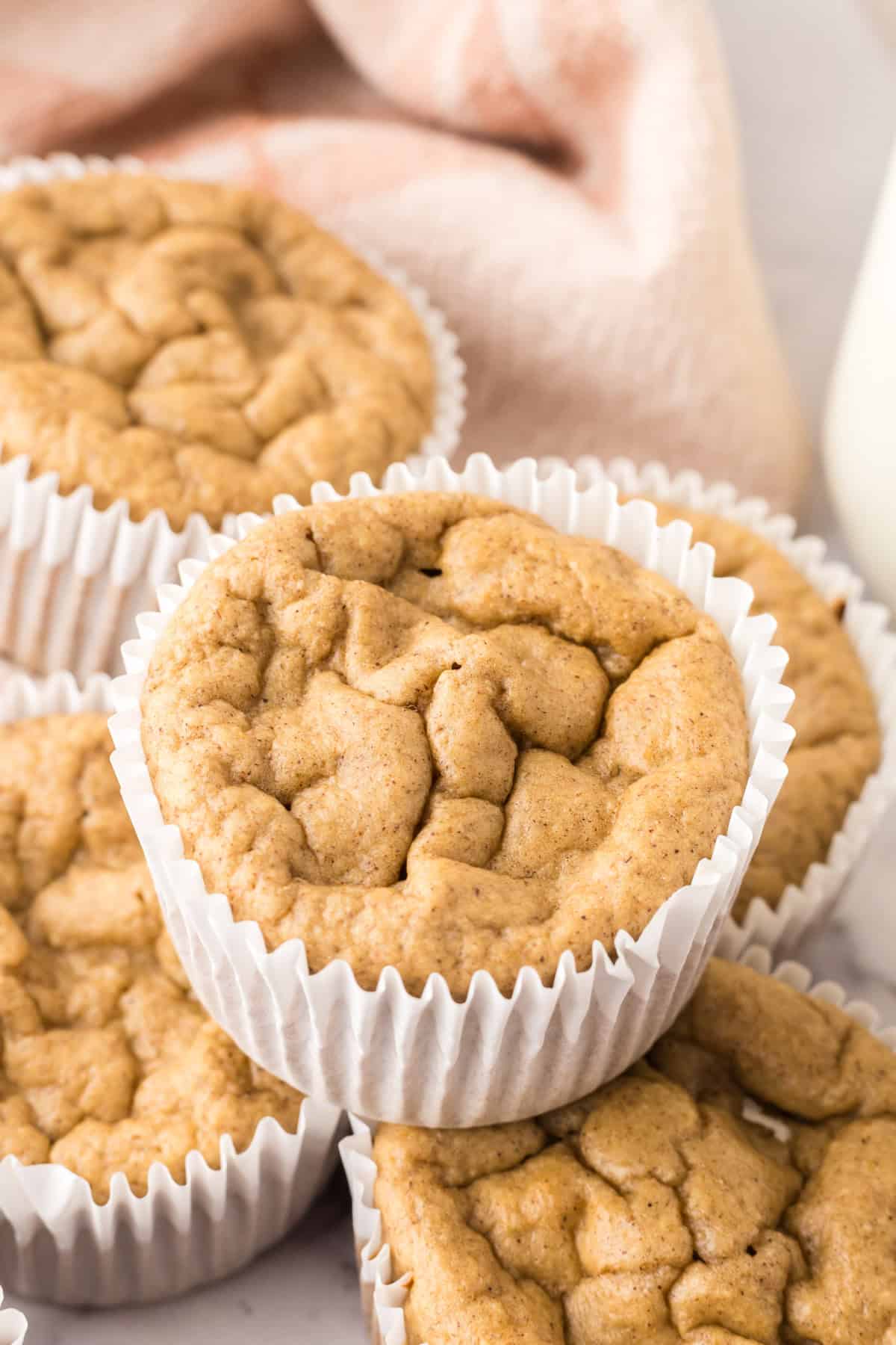 Close-up view of baked muffin.