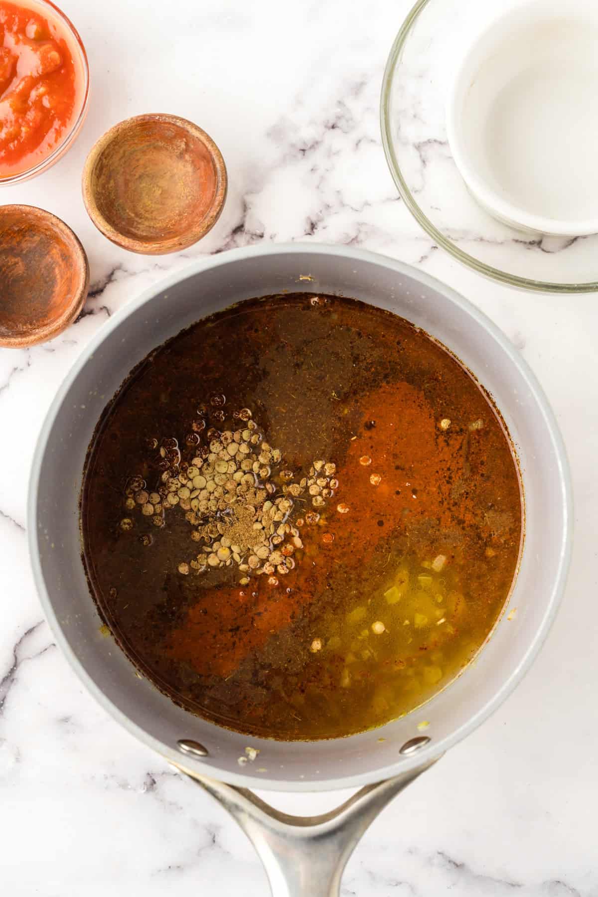 pot cooking lentil taco filling.