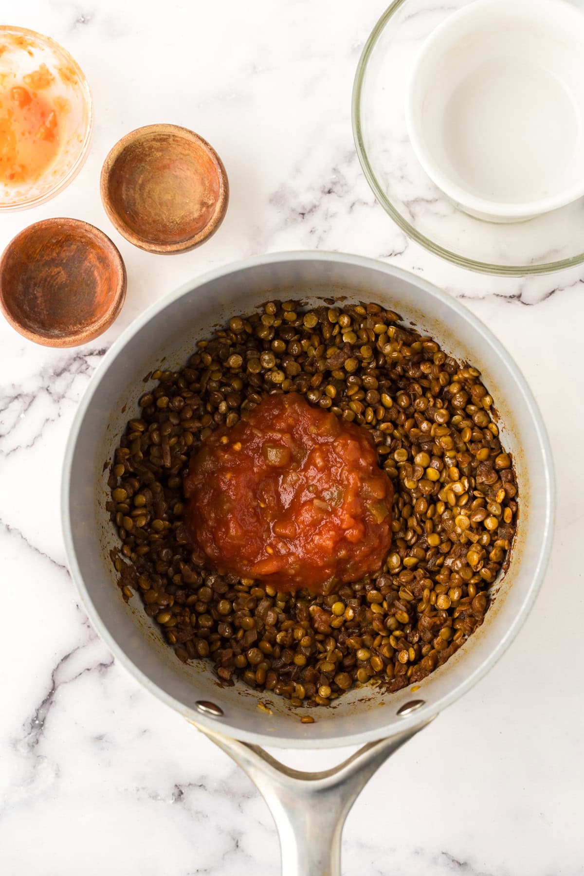 pot cooking lentil taco filling.