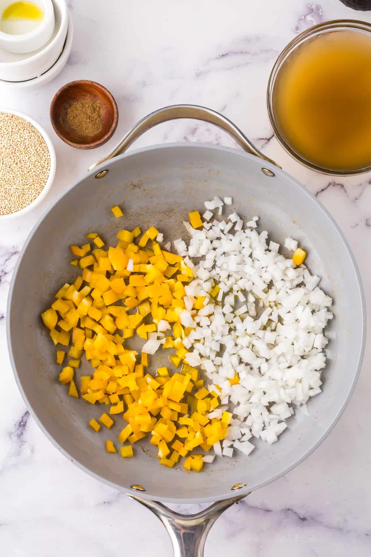 cooking pan in the process of making one pot quinoa taco casserole.