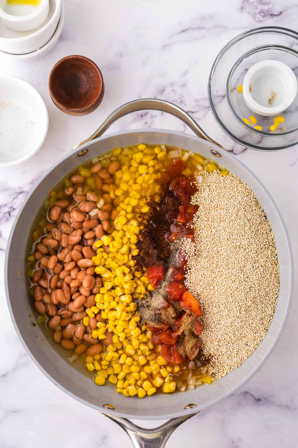cooking pan in the process of making one pot quinoa taco casserole.
