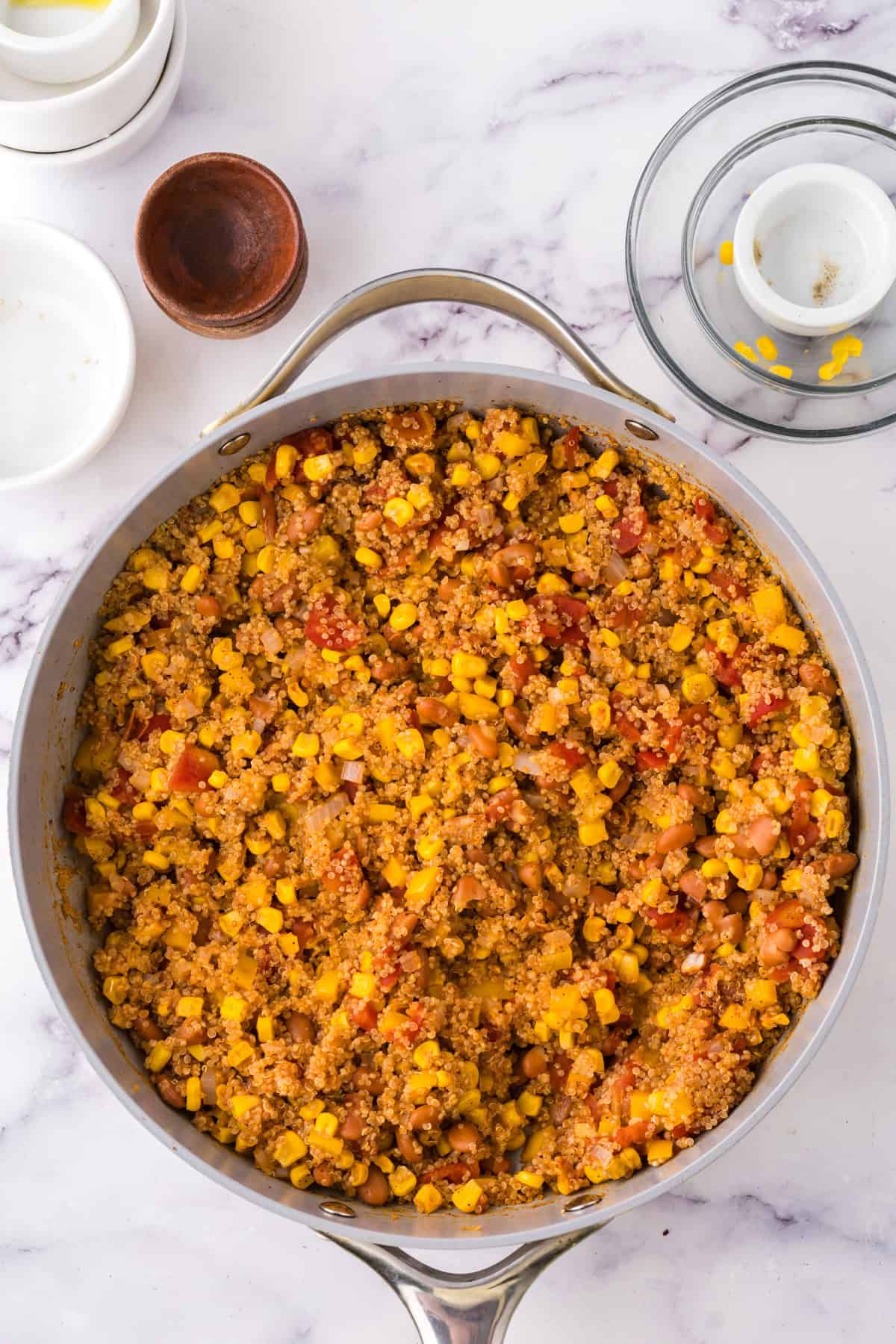 cooking pan in the process of making one pot quinoa taco casserole.