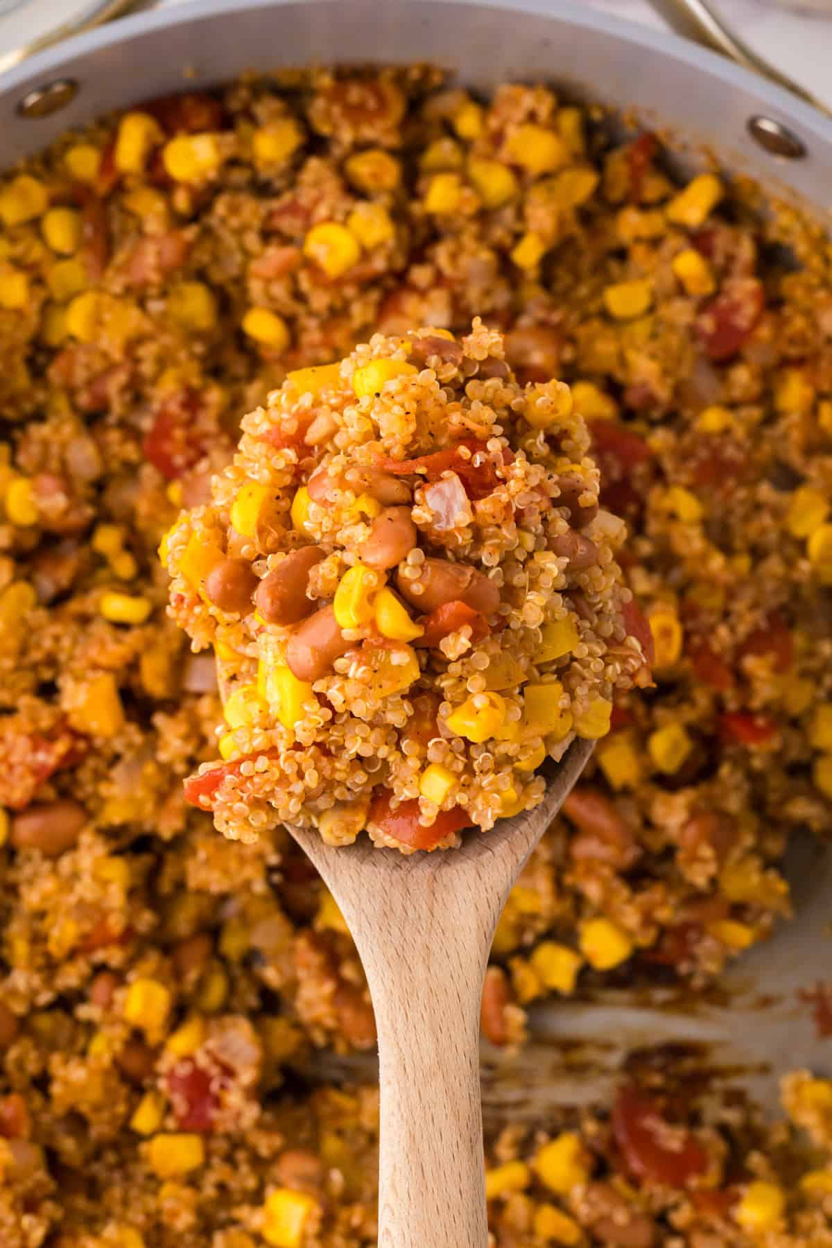 pan filled with one pot quinoa taco casserole recipe.